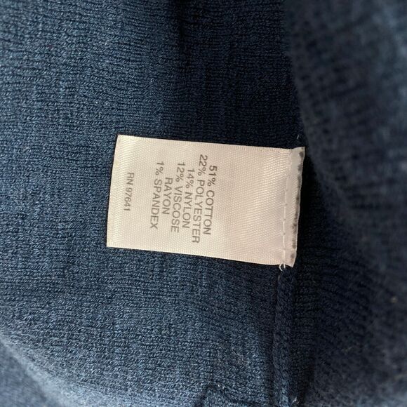 Pure Jill Cardigan Sweater Womens Medium Blue White Geo Print Cotton Open Front - Picture 12 of 16